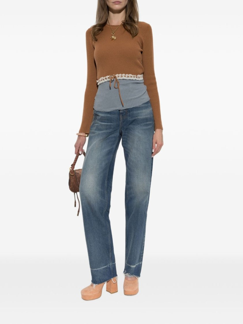 Chloé Blue Straight-Leg Denim Frayed Hems Jeans