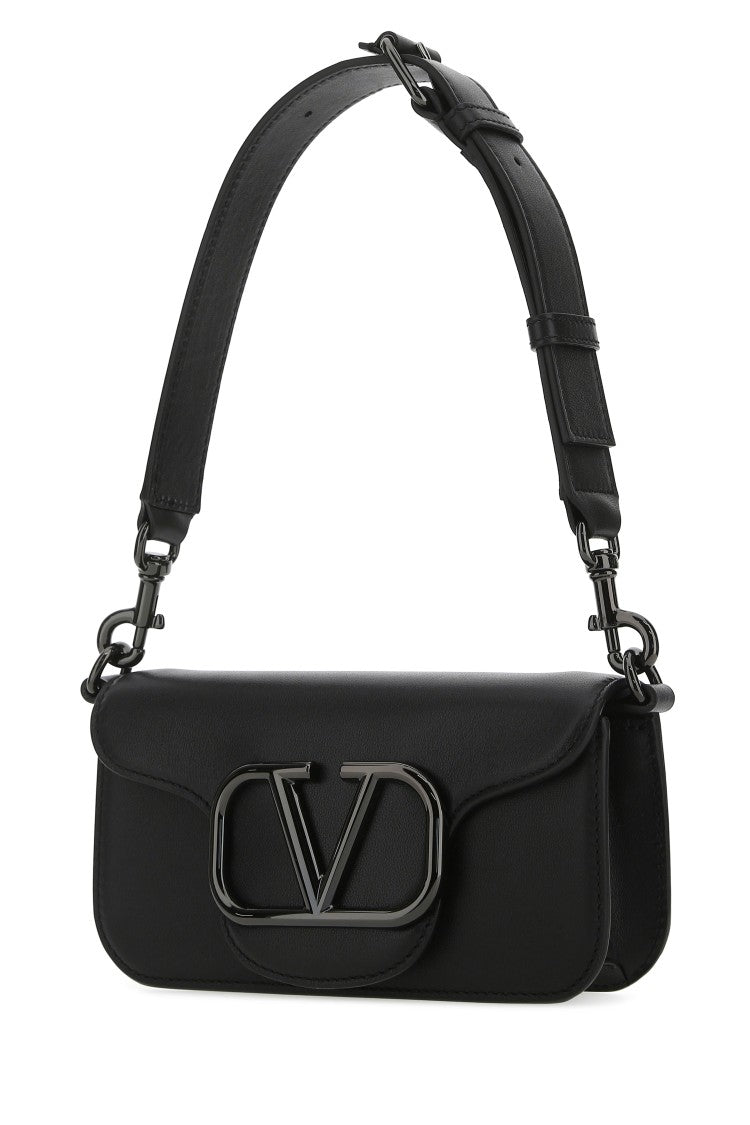 Valentino Garavani Structured Black Calf Leather Shoulder Bag With Logo Detail