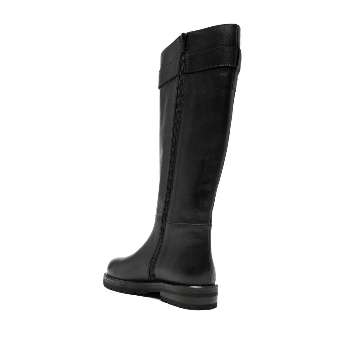 Adrianna Feretti Black Rugged Sole Zipper Detail Leather Boots