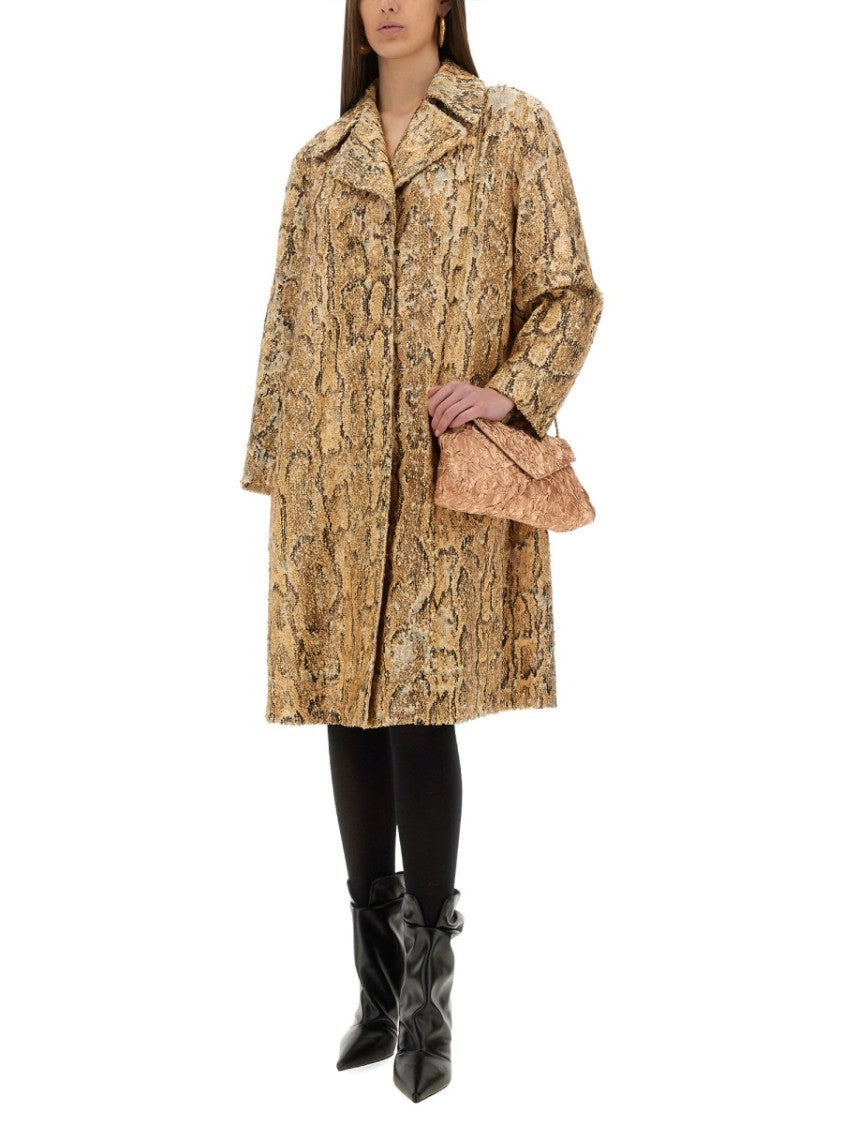 Dries Van Noten Sequined Cotton Long Coat With Classic Collar