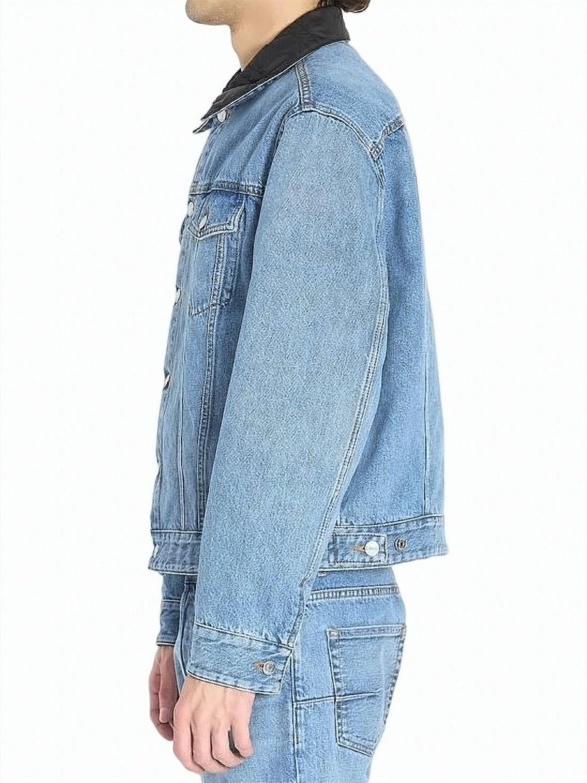 Dior Structured Light Blue Denim Jacket With Black Collar And Tailored Fit