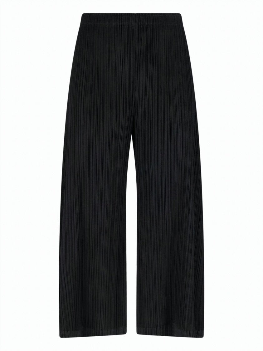 Pleats Please Cropped Straight Pants With Pleated Texture And Subtle Sheen