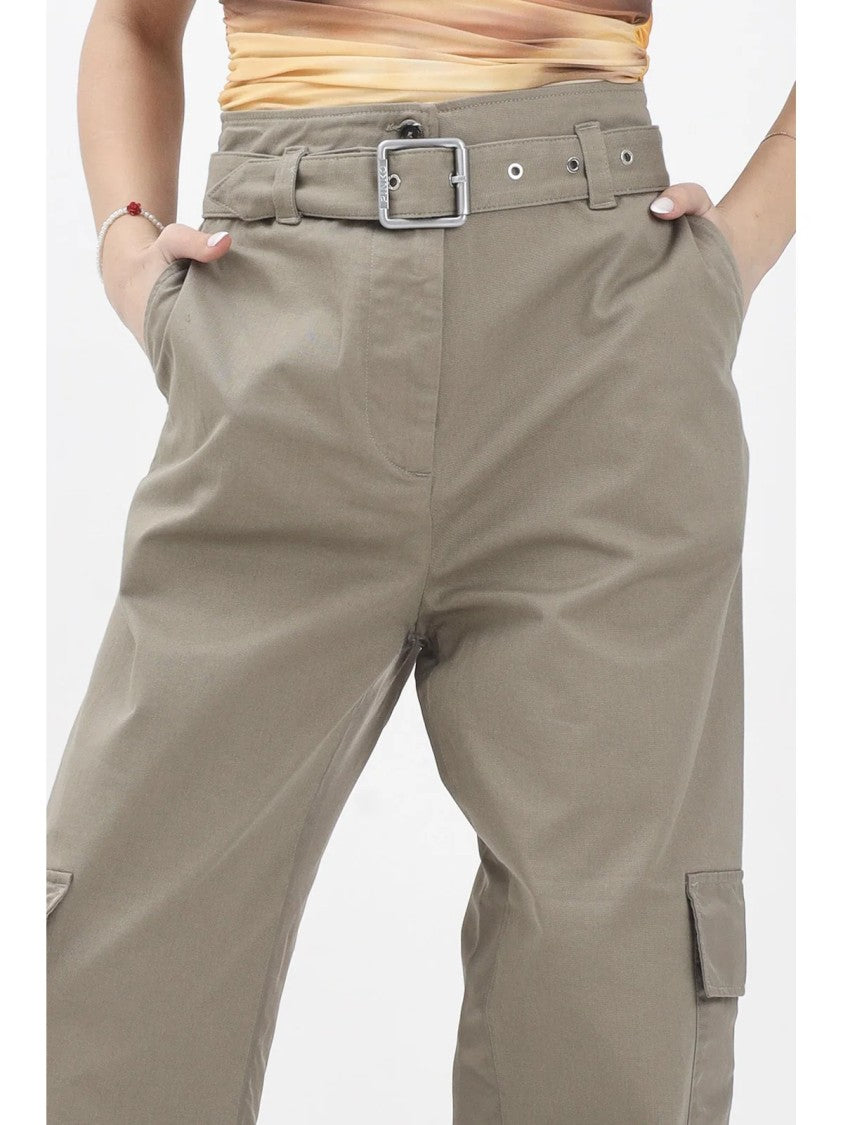 Pinko High-Waist Khaki Trousers With Wide-Leg Silhouette And Belted Waist