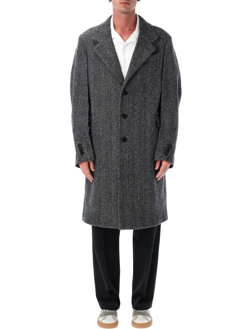 Givenchy Grey Herringbone Wool Overcoat