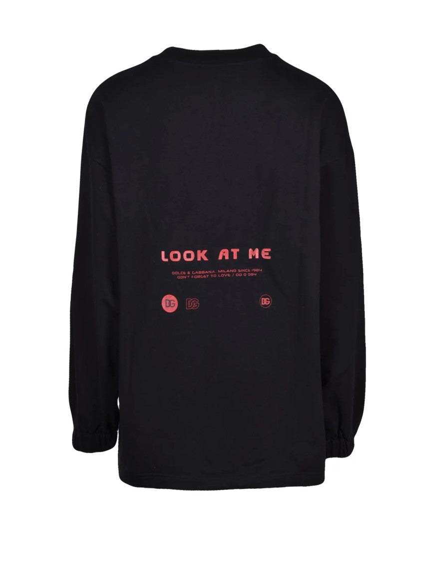Dolce & Gabbana Graphic Black Oversize Crewneck Sweatshirt With Contemporary Design