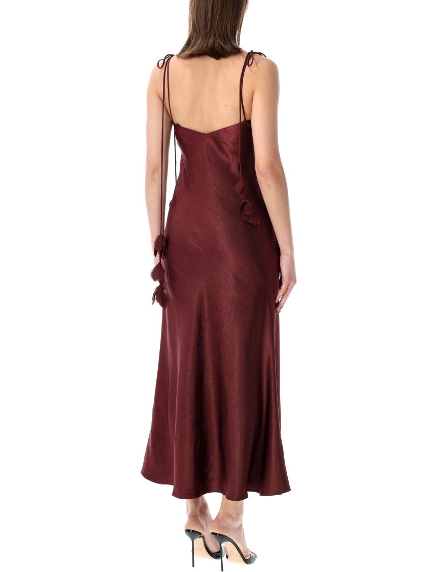 Self-Portrait Burgundy Satin Midi Dress