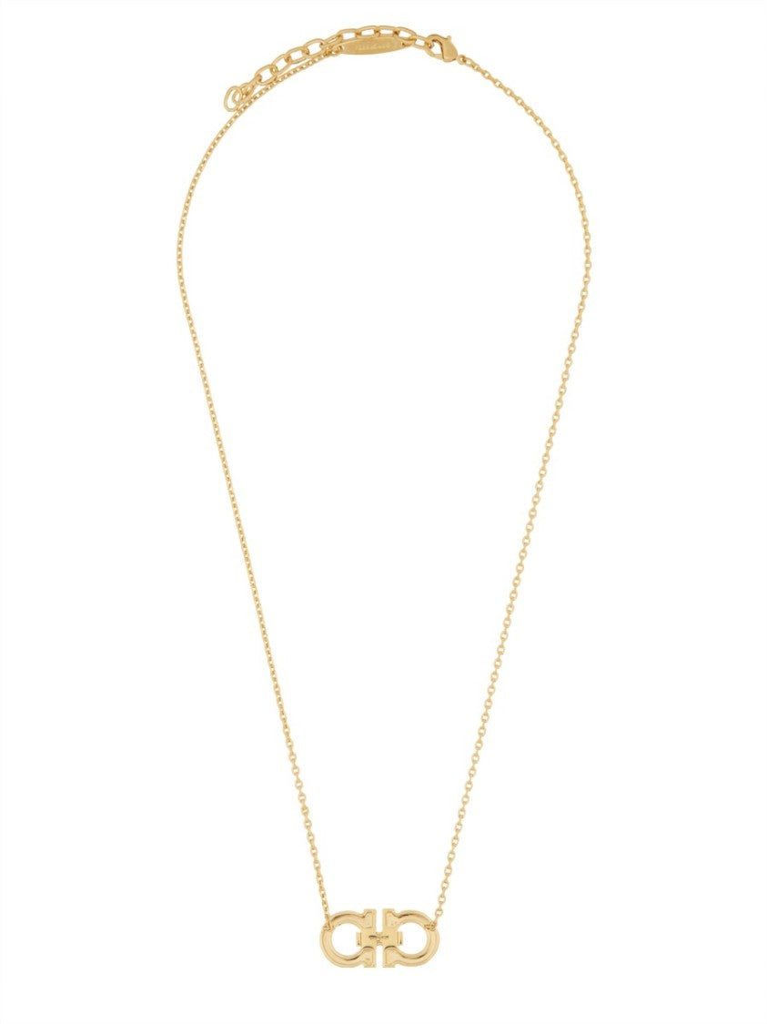 Ferragamo Gold Hook-Shaped Pendant Necklace With Polished Finish