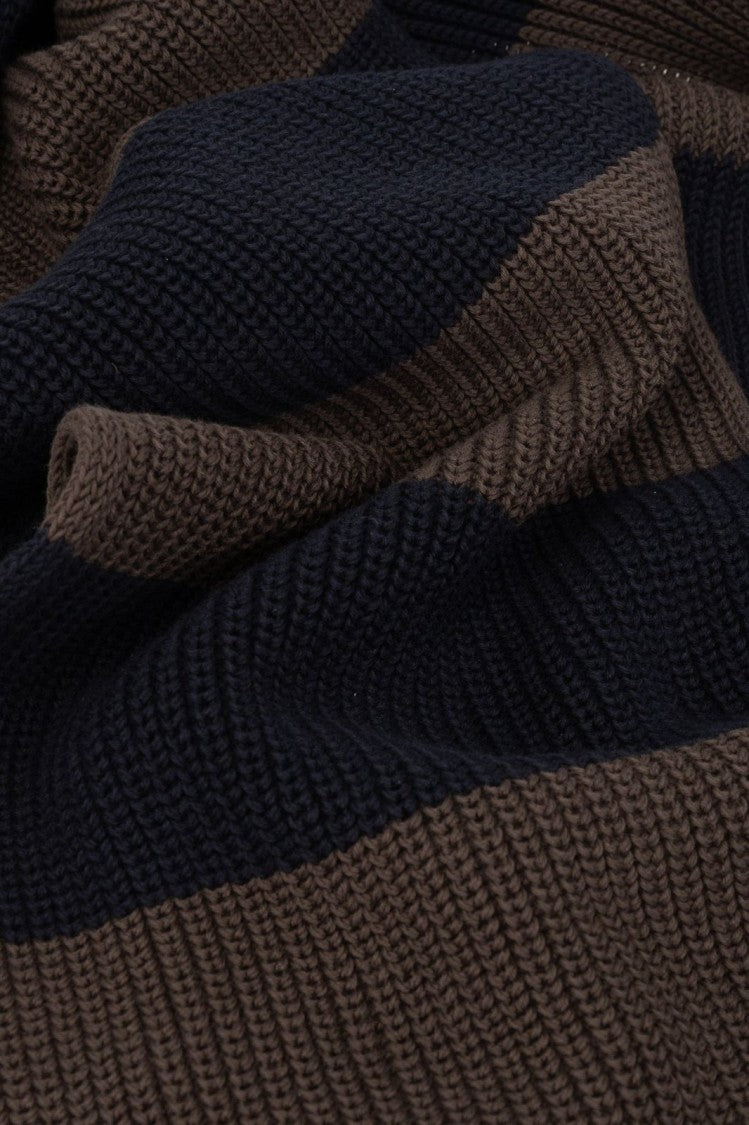 Moncler Long Cotton Scarf With Alternating Brown And Black Stripes