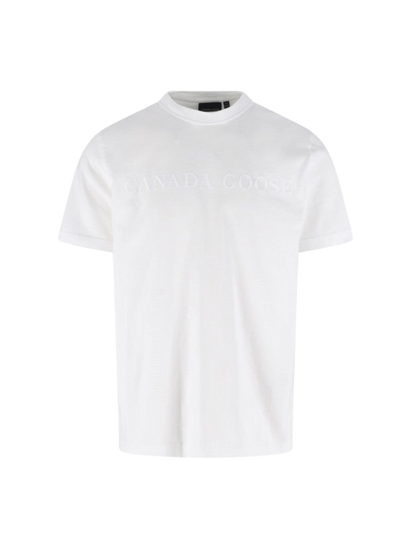 Canada Goose White Plain Embossed Cotton Logo T-Shirt