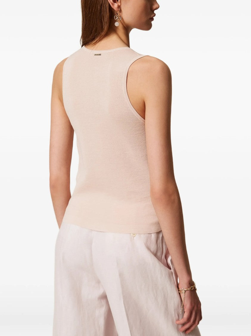 Twin-Set Neutral Top Scoop Neck Knit Top