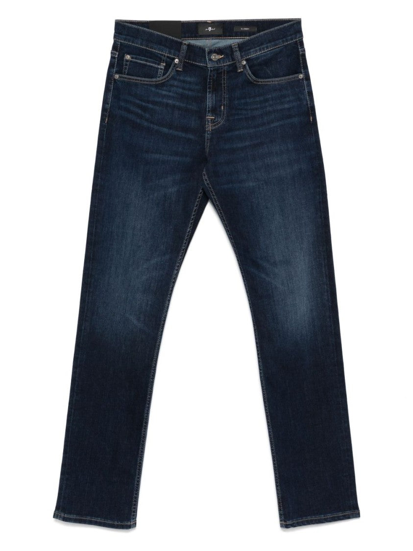 7 For All Mankind Dark Blue Straight Leg Jeans With Classic Five-Pocket Design