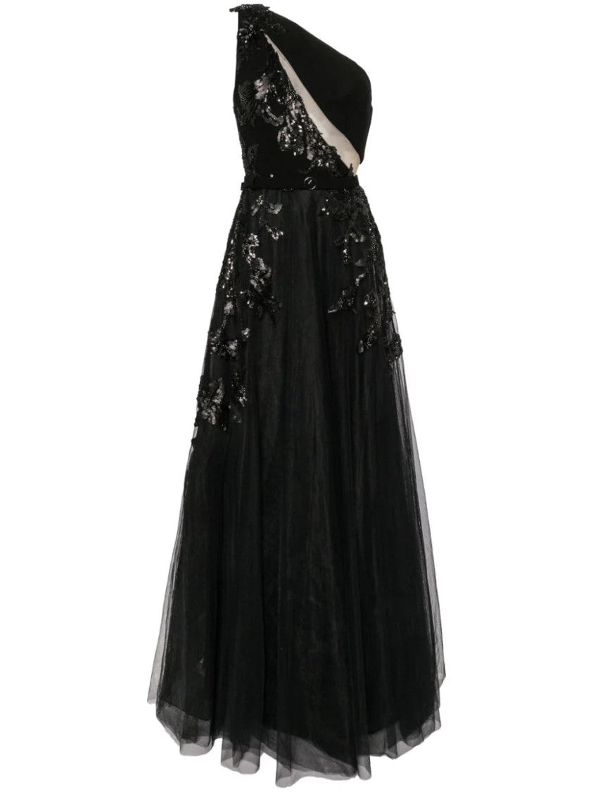 Saiid Kobeisy Tulle Beaded Dress With Floral Beading
