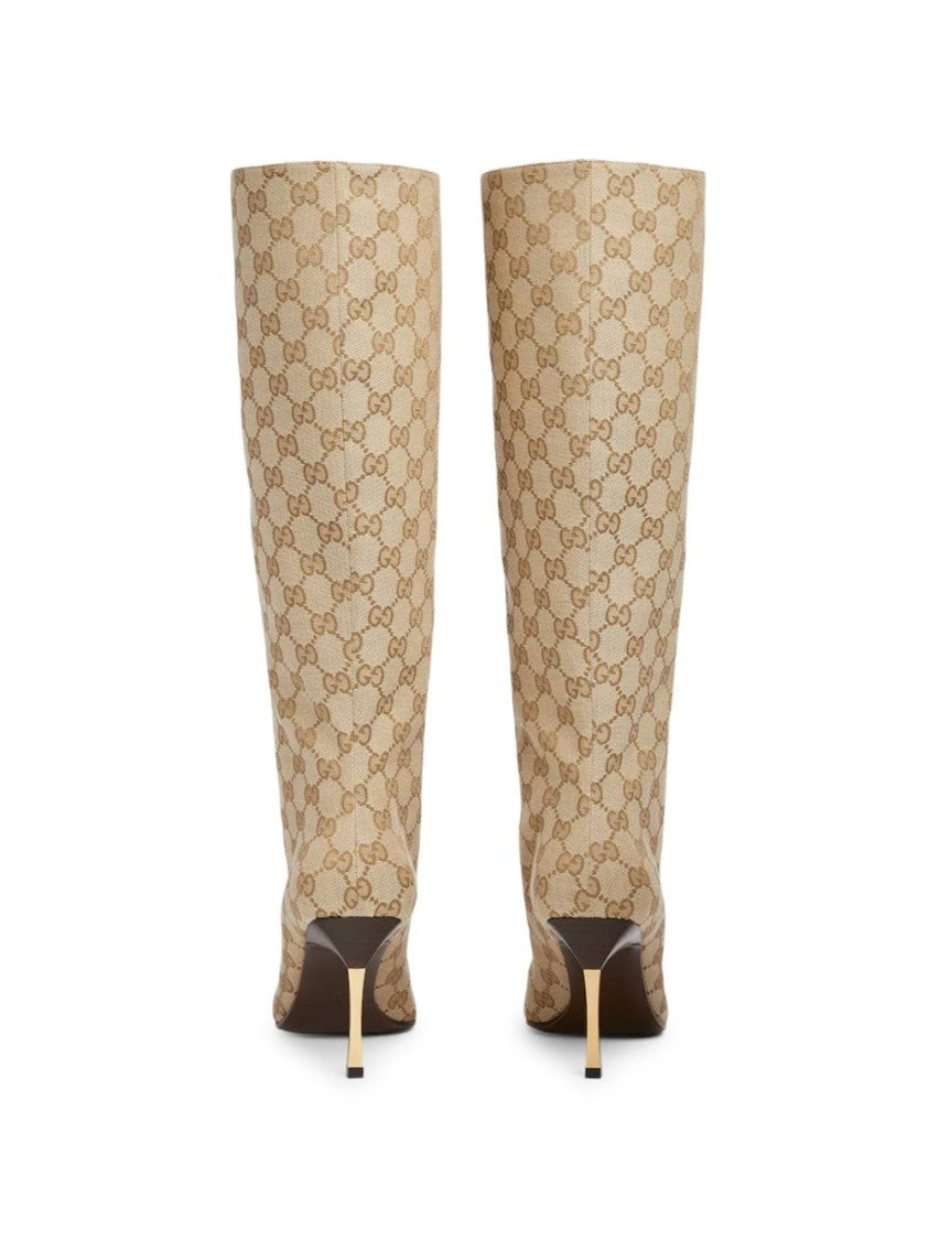 Gucci Sand Bombshell Gg Canvas Stiletto Boots