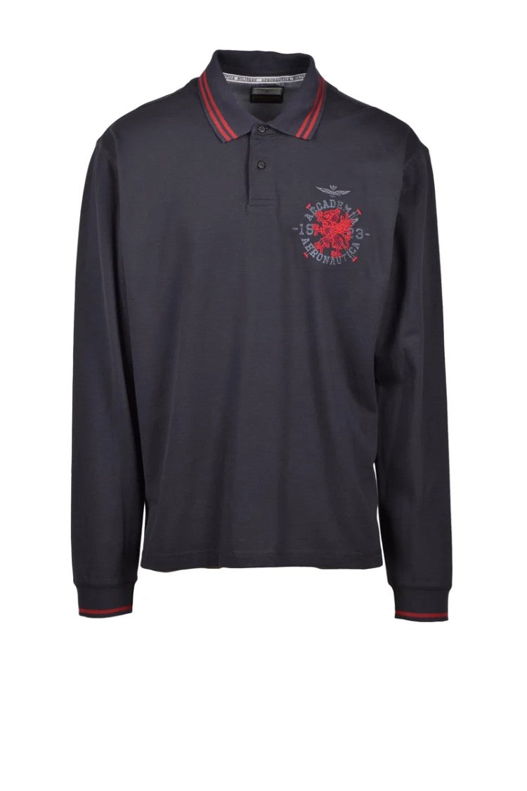 Aeronautica Militare Grey Long-Sleeve Cotton Polo Shirt