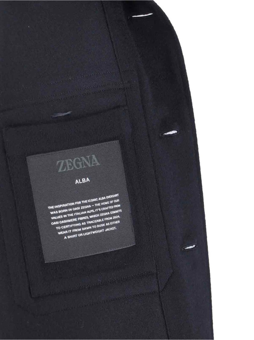Zegna Cashmere Shirt Jacket With Classic Collar And Button Closure