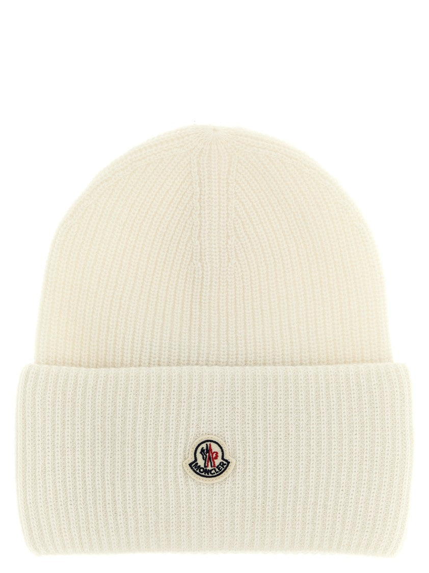 Moncler Ribbed Knit Wool Beanie With Felt Logo Patch