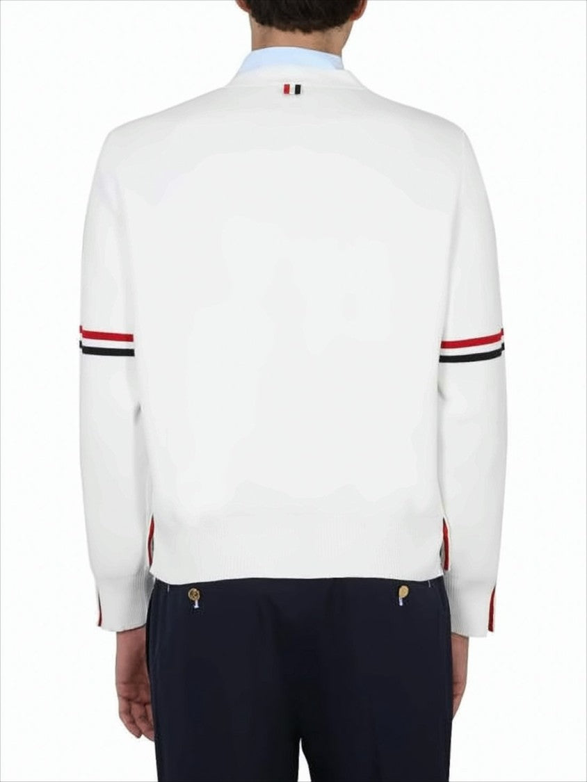 Thom Browne V-Neck Button Closure Cardigan With Contrasting Stripes