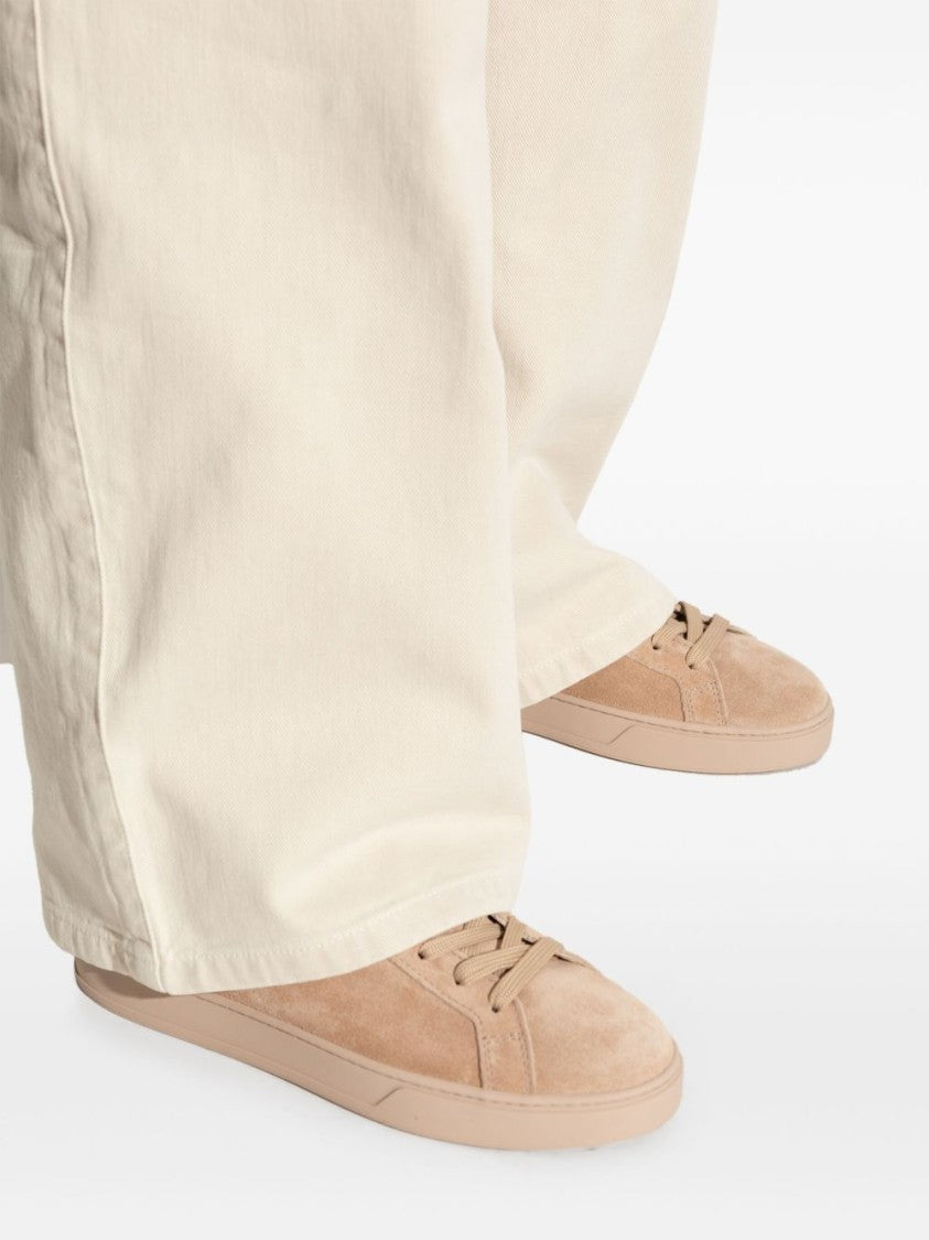 Tod's Brown Lace-Up Flat Suede Calfskin Sneakers