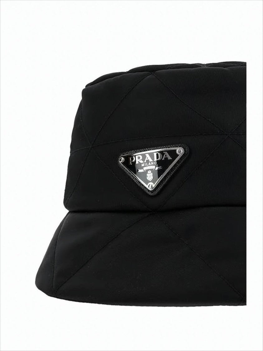 Prada Quilted Bucket Hat With Soft Padded Texture And Triangular Logo