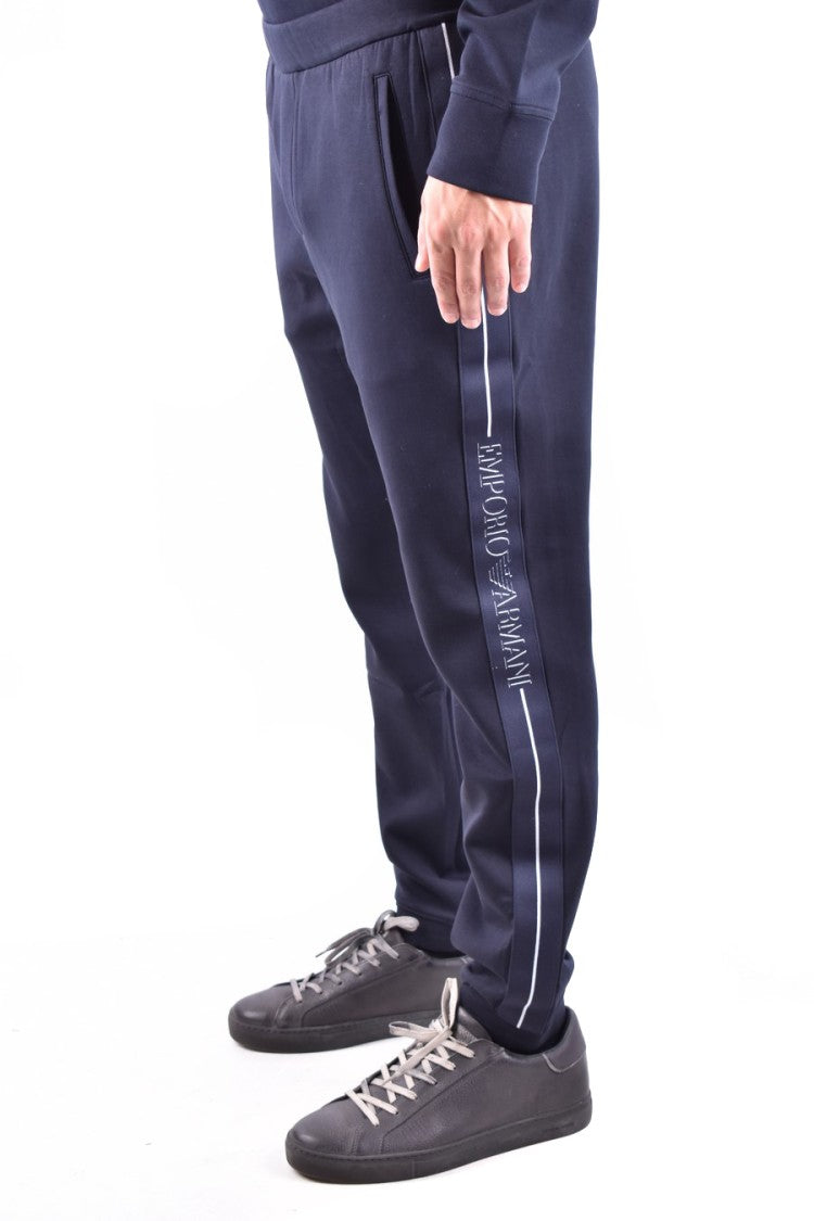 Emporio Armani Slim Fit Trousers With Vertical Logo Stripe