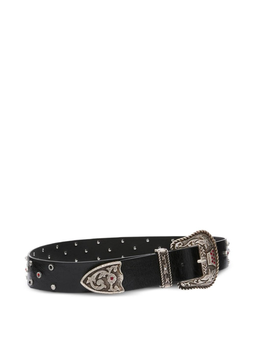 Pinko Black Calf Leather Belt With Silver