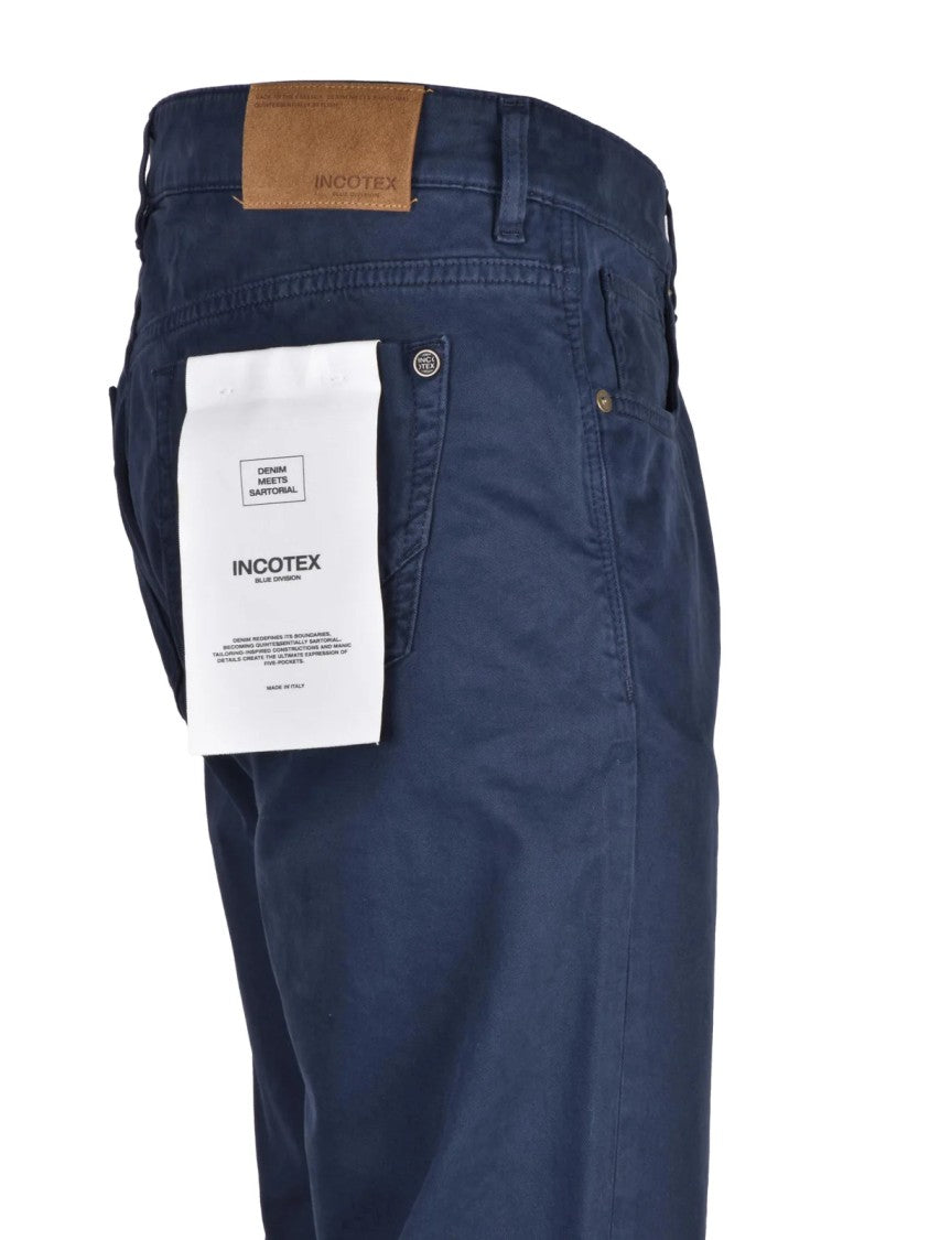Incotex Blue Stretch Cotton Zip Regular Fit Chino Pants