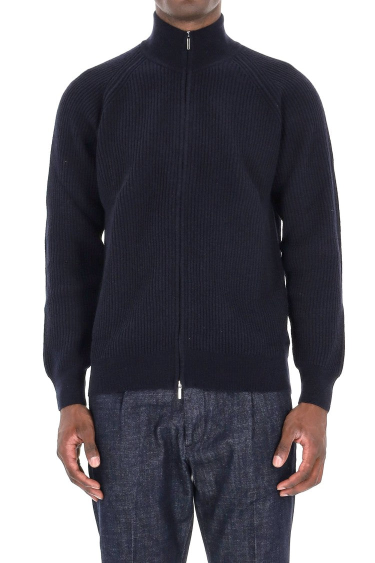 Barba Ribbed Full Zip Virgin Wool Sweater