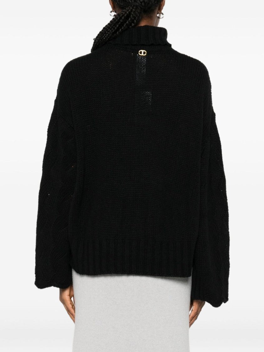 Twin-Set Textured Knit Sweater With Turtleneck And Scalloped Edges