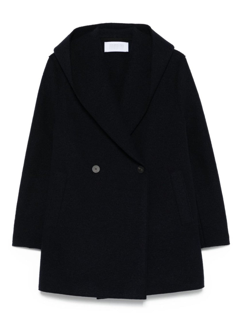 Harris Wharf London Boxy Blue Giacconi Coat With Oversized Collar