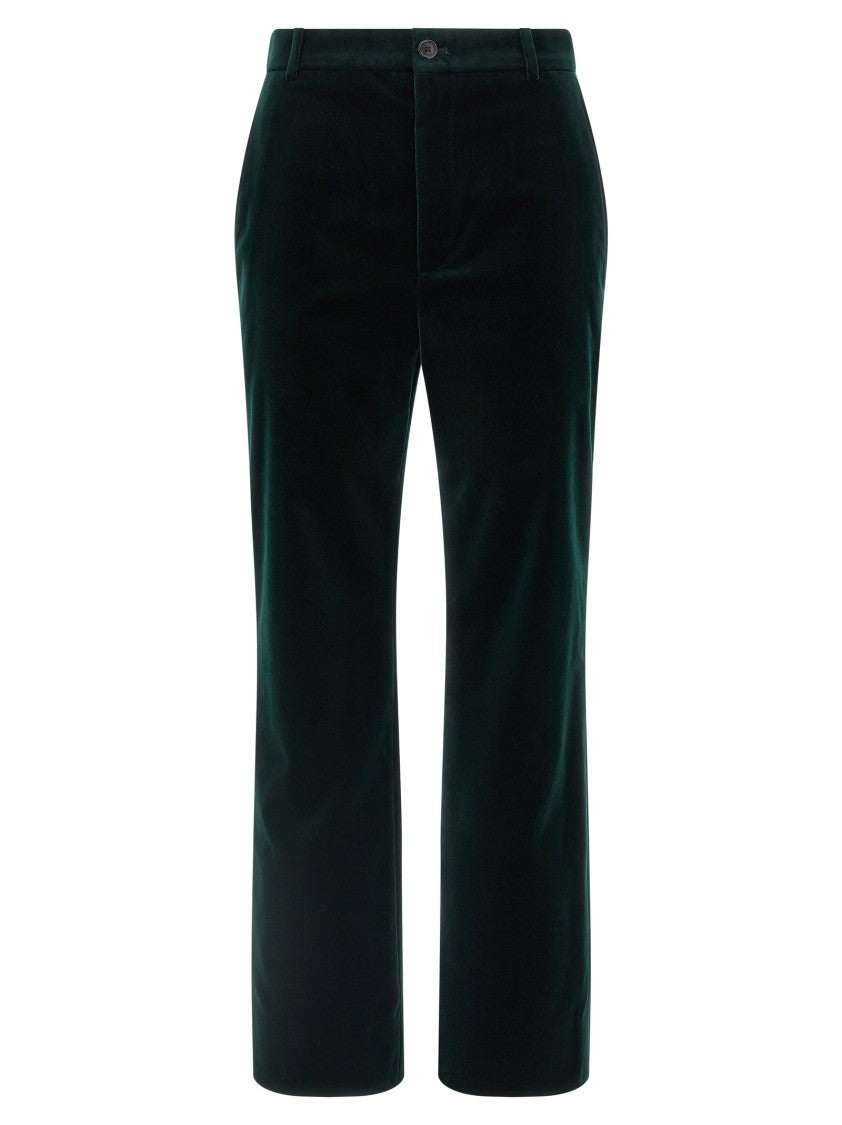 Saint Laurent Smooth Velvet Trousers With Slightly Cropped Straight Leg
