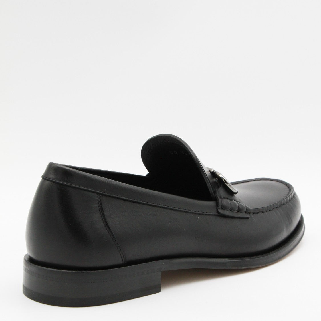Ferragamo Classic Black Leather Loafers With Silver-Toned Bit Detail