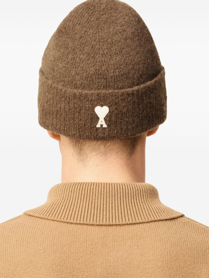 Ami Paris Knit Hat With Ami De Coeur Monogram