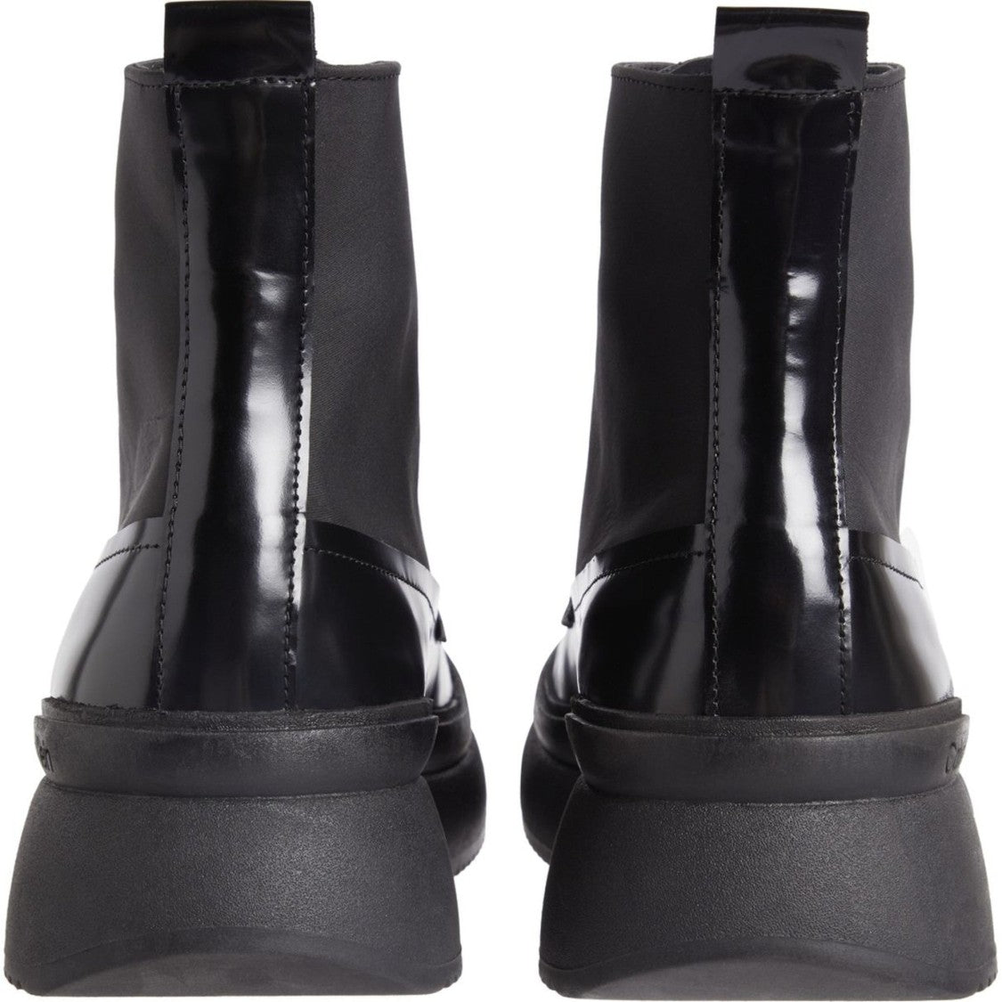 Calvin Klein Black Refined Lace-Up Leather Fabric Ankle Boots