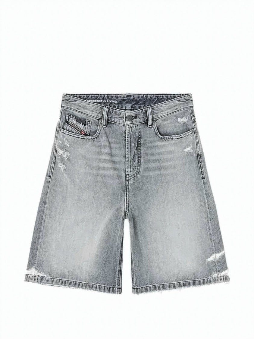 Diesel Knee-Length Distressed Denim Shorts With Classic Five-Pocket Design