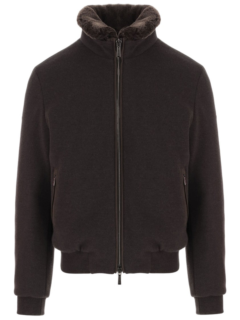 Moorer Brown Wool-Blend High Collar Jacket