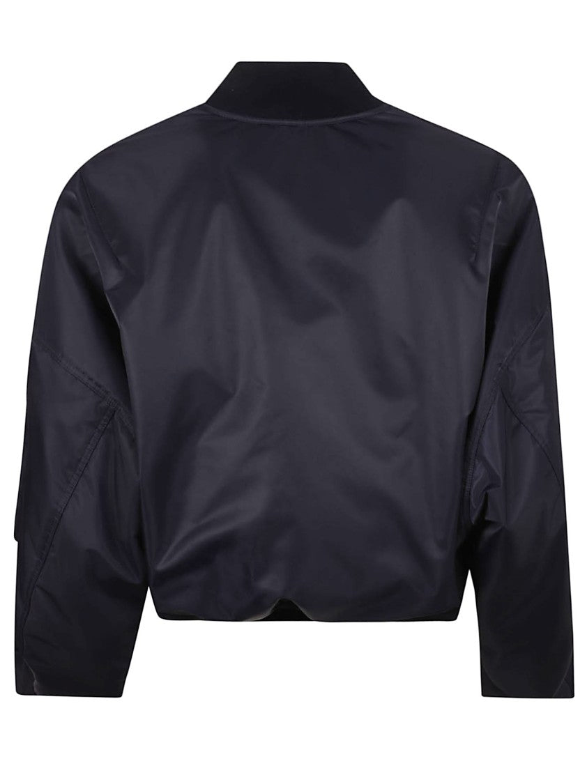 Balenciaga Cropped Bomber Jacket In Deep Blue Nylon