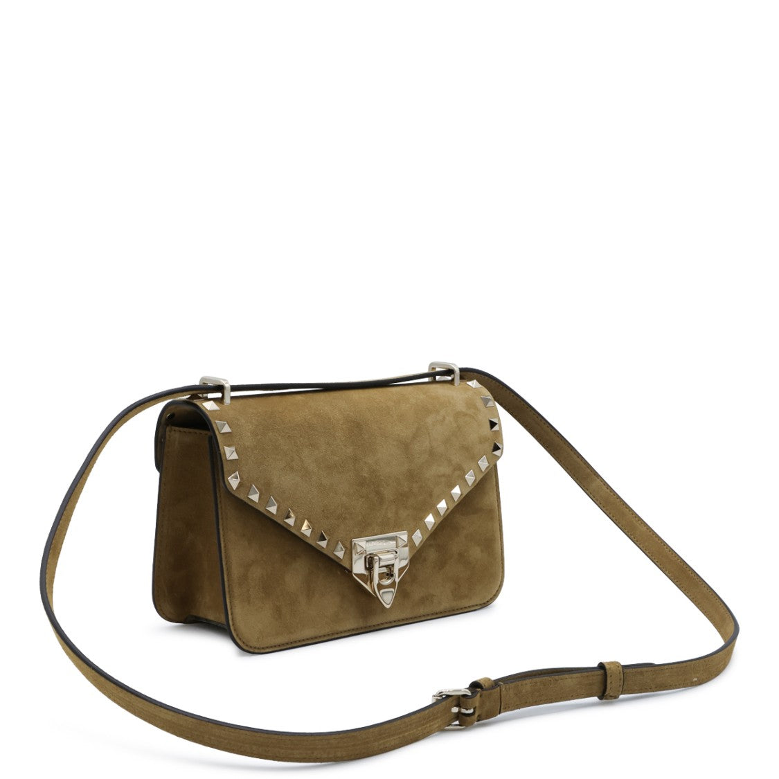 Valentino Garavani Rectangular Suede Shoulder Bag With Silver Pyramid Studs