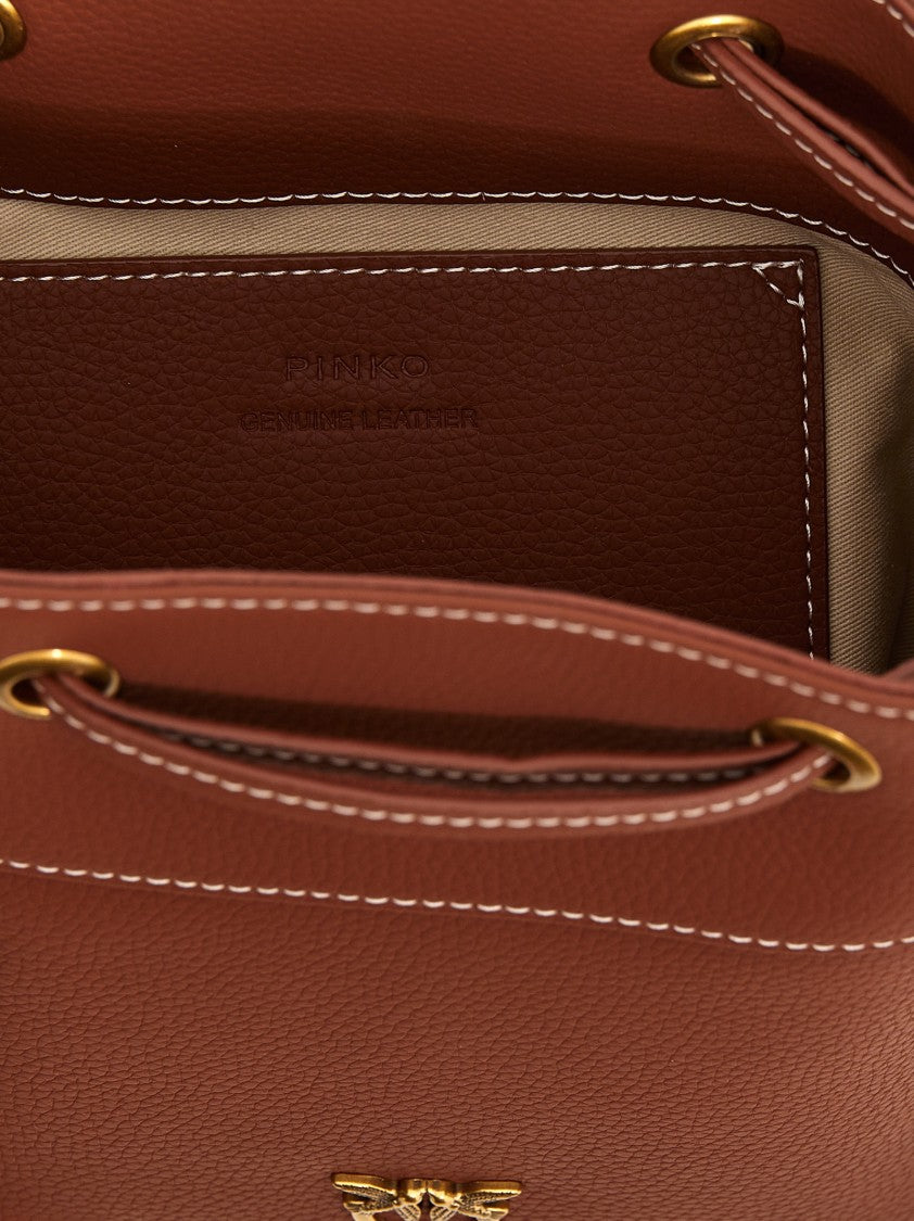 Pinko Mini Bucket Bag In Hammered Calfskin Leather