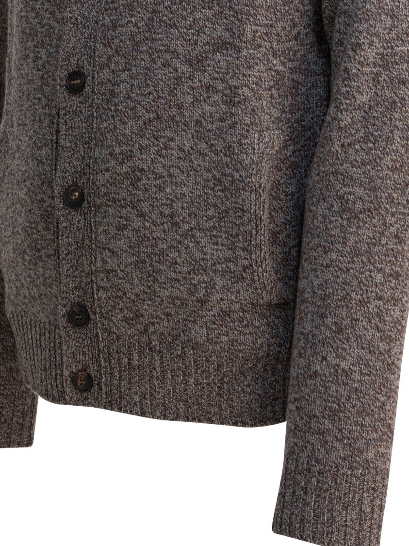 Zanone Textured Brown Cardigan With High Ribbed Collar
