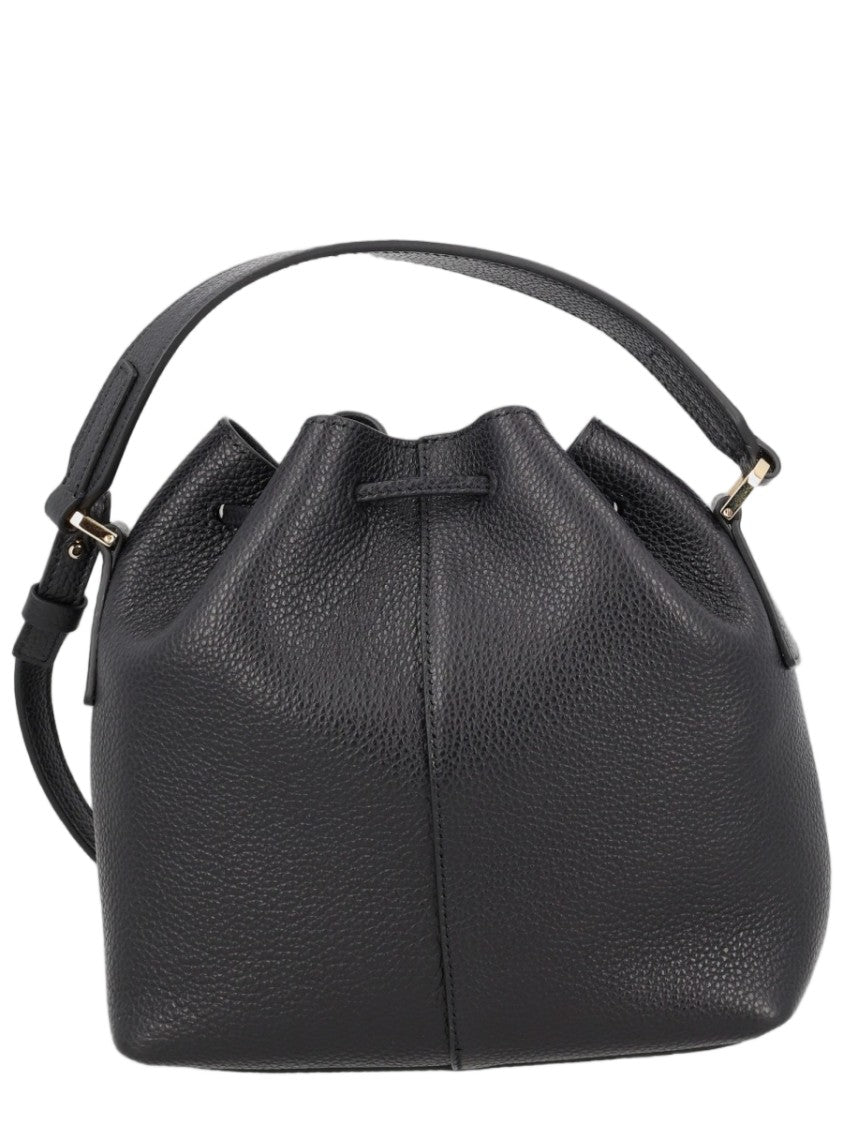 Ferragamo Black Pebbled Leather Drawstring Shoulder Bag