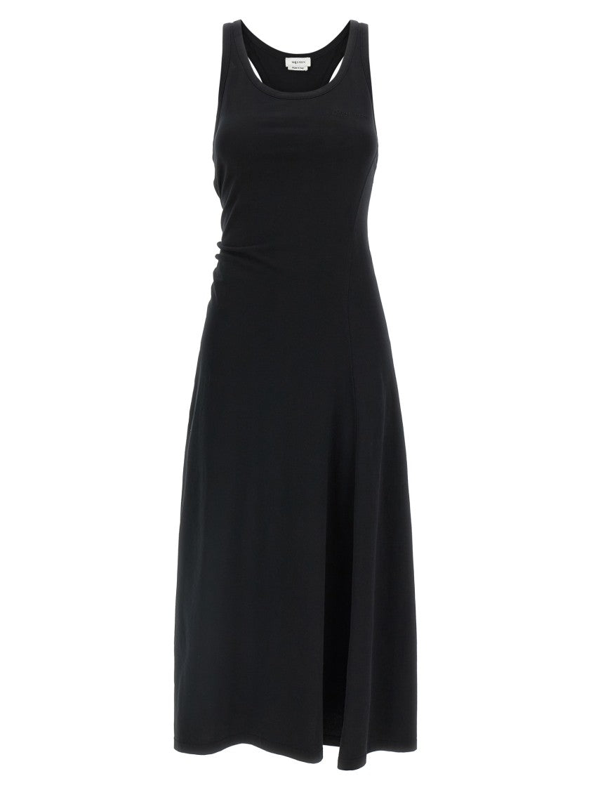 Mcqueen Back Corset Black Cotton Jersey Midi Dress