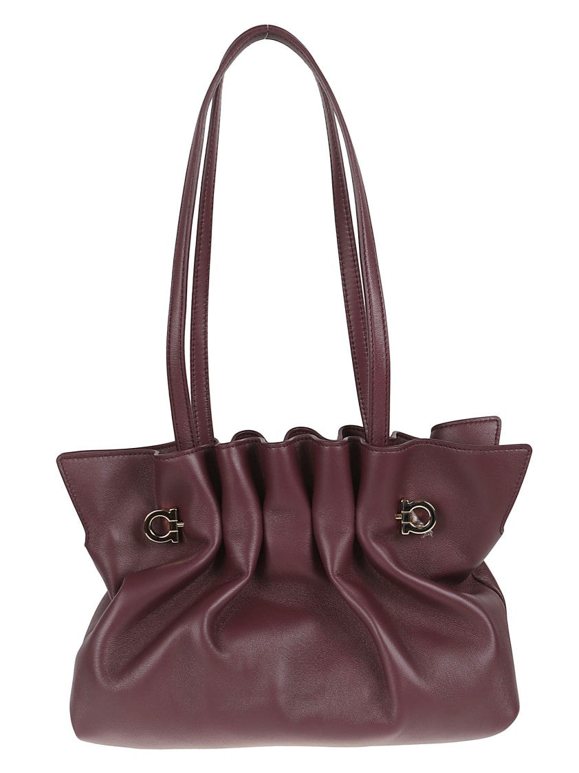 Ferragamo Ruched Leather Shoulder Bag With Versatile Carry Options