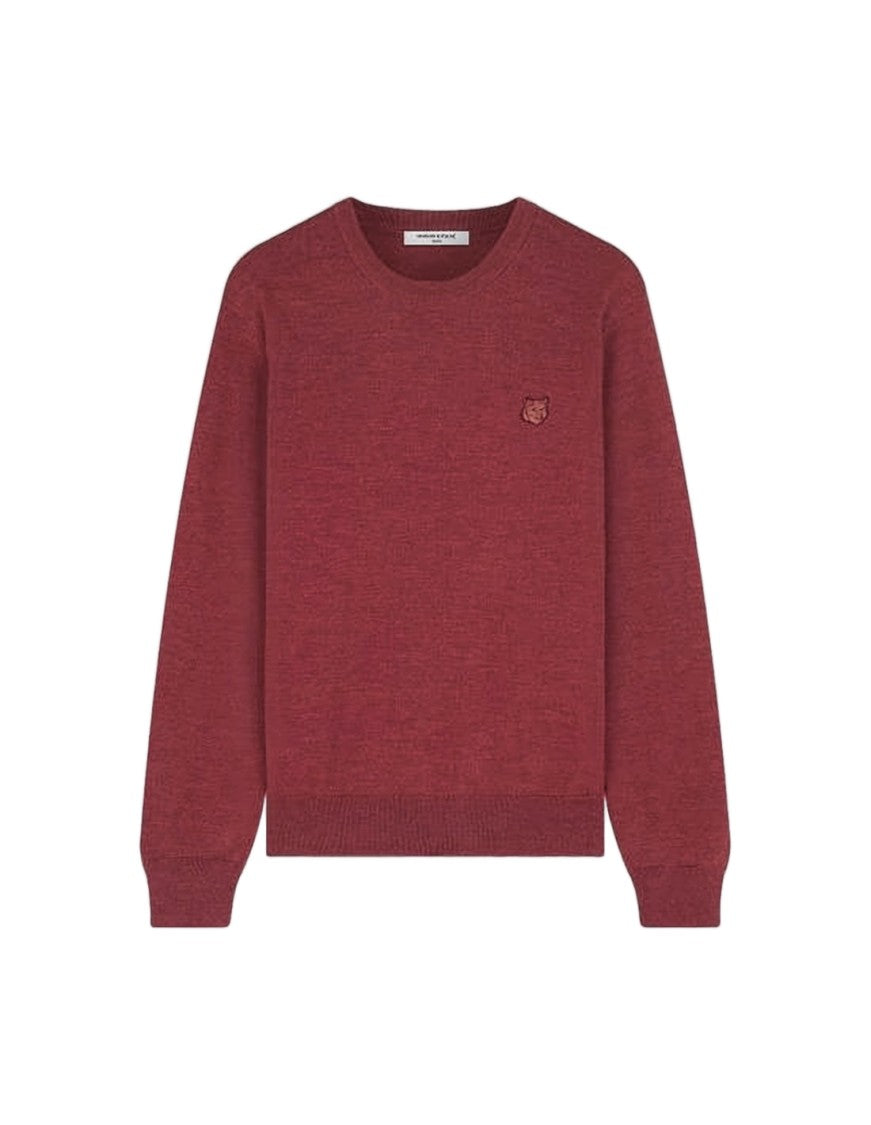 Maison Kitsuné Crew Neck Long-Sleeved Burgundy Sweater With Embroidered Emblem