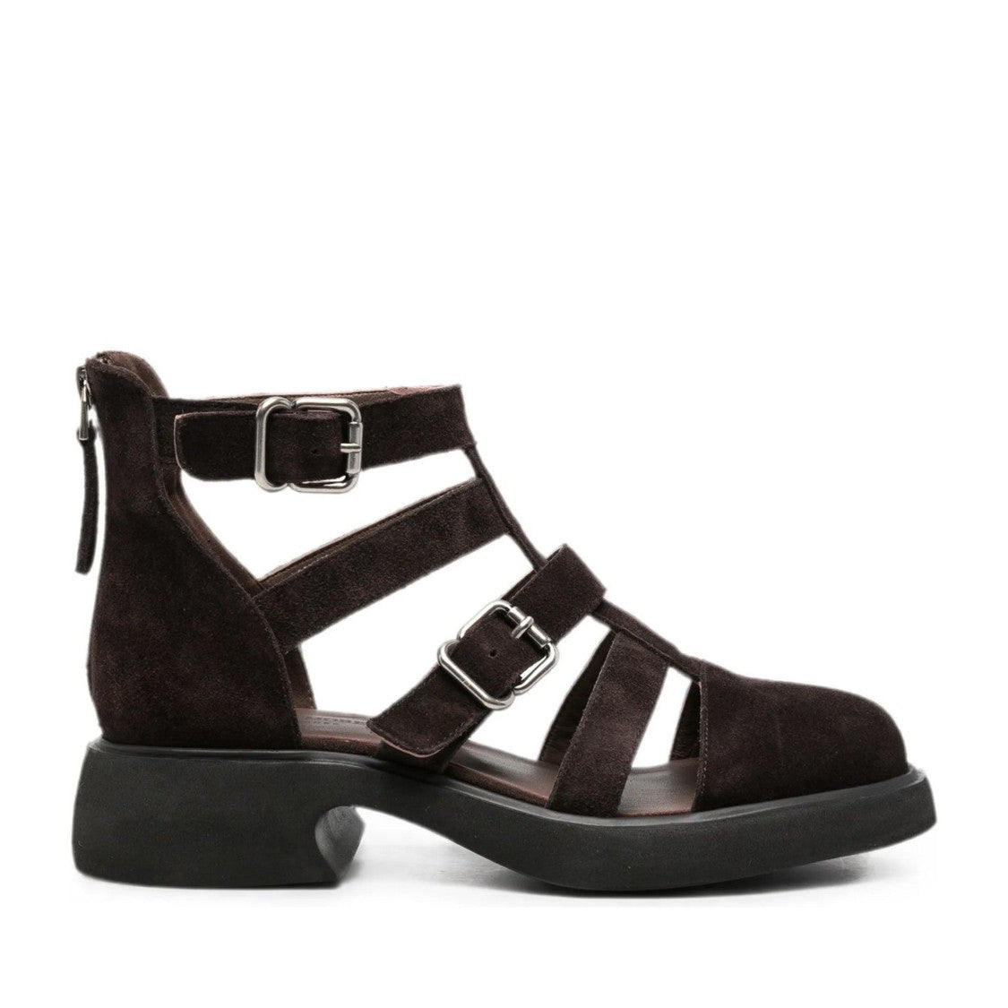 Sergio Moretti Brown Silver-Tone Buckle Suede Sandals