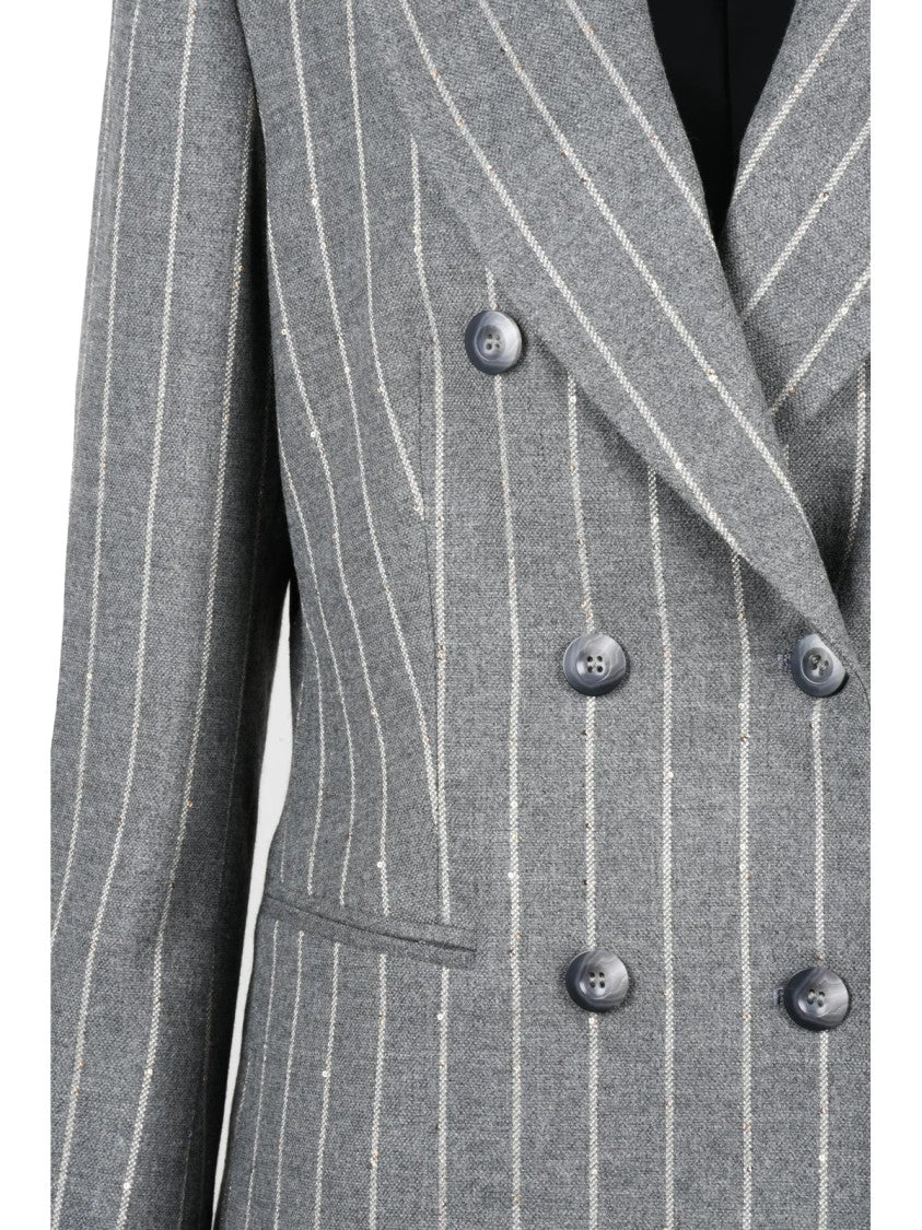 Barba Napoli Grey Virgin Wool-Blend Pinstripe Double-Breasted Jacket