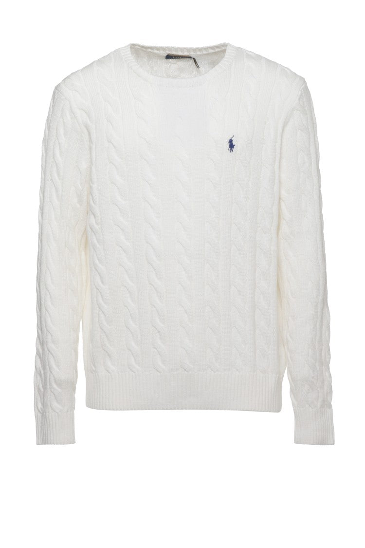 Polo Ralph Lauren White Pony Braided Cotton Sweater
