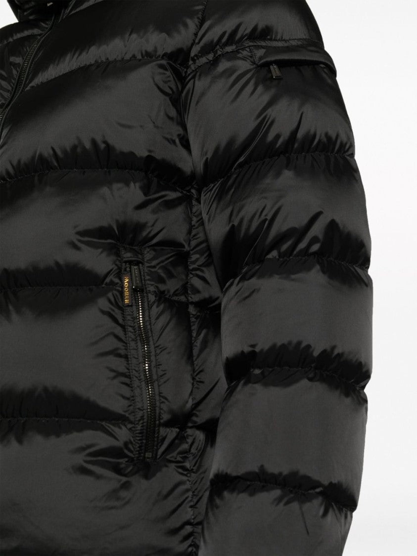 Moorer Puffy Black Coat With High Collar