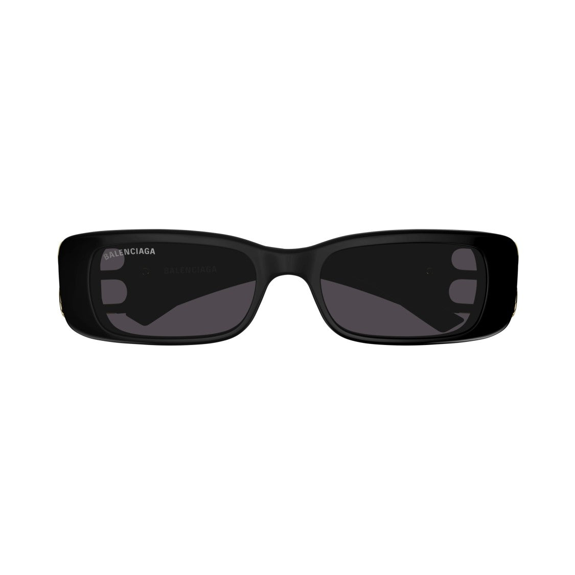 Balenciaga Rectangular Black Sunglasses With Gold-Detail Temples
