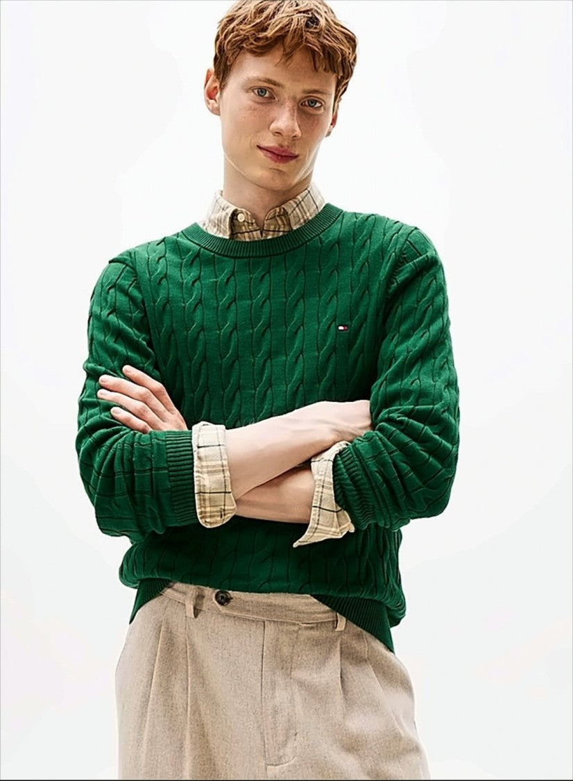 Tommy Hilfiger Cable Knit Cotton Crew Neck Sweater