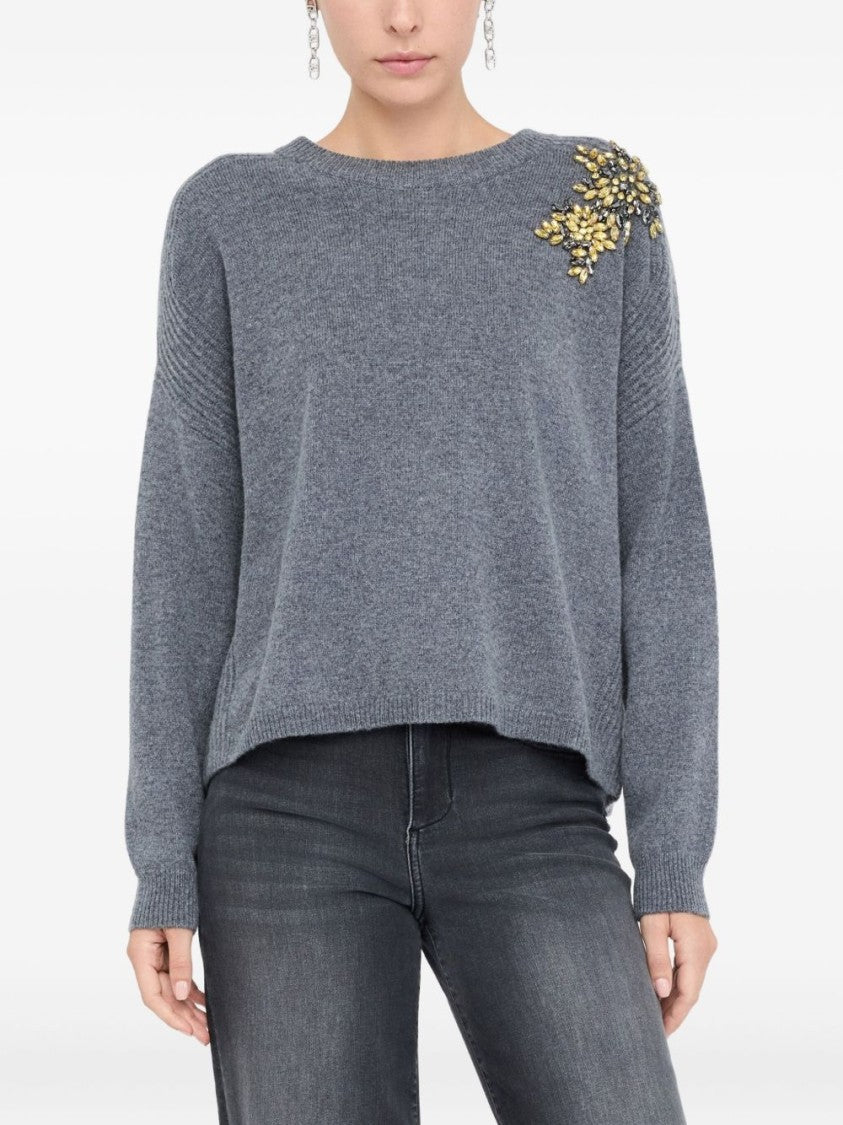 Liu Jo Wool Sweater With Decorative Golden Embellishments